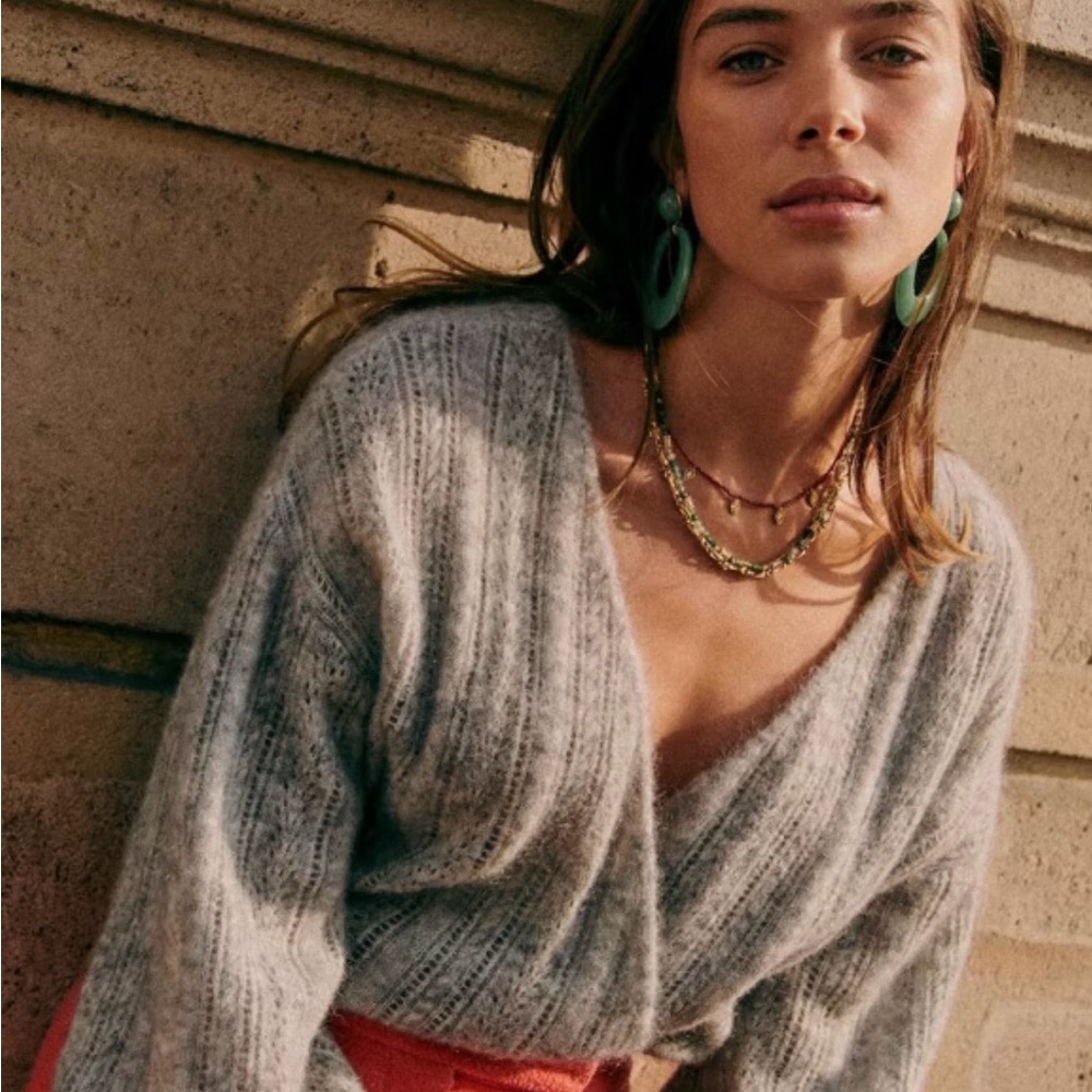 Sezane Christina Gray V-Neck Sweater